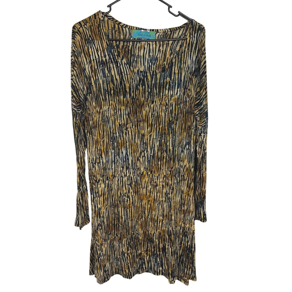 Hands to Hearts Womens Boho Batik Tunic Top/Dress Long Sleeve Abstract Print S/M